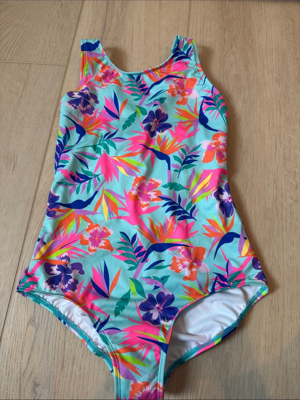 Lands End Floral Kids one piece Swimsuit